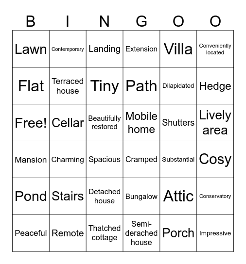 Houses and homes Bingo Card