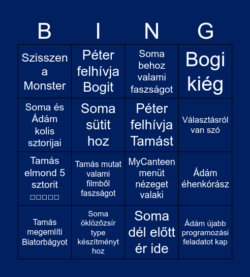 euroil elülső 4es Bingo Card