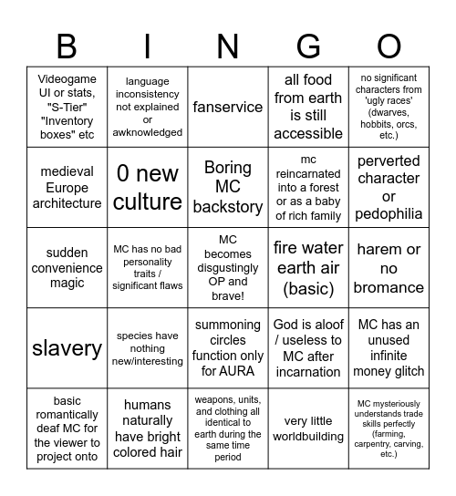 SLOP SEKAI!! BINGOOOOO Bingo Card