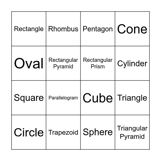 Geometric 2D & 3D Shapes Bingo Card