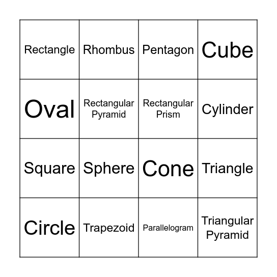 Geometric 2D & 3D Shapes Bingo Card