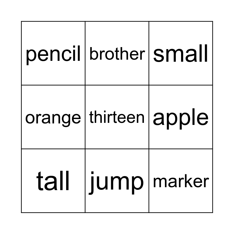 3rd Grade Bingo Card