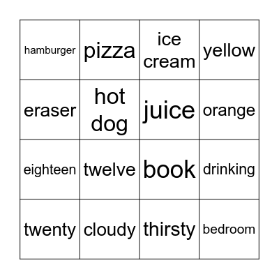 4th Grade Bingo Card