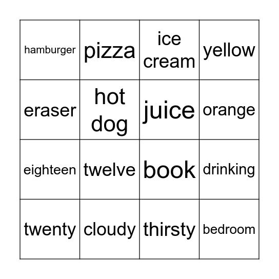 4th Grade Bingo Card