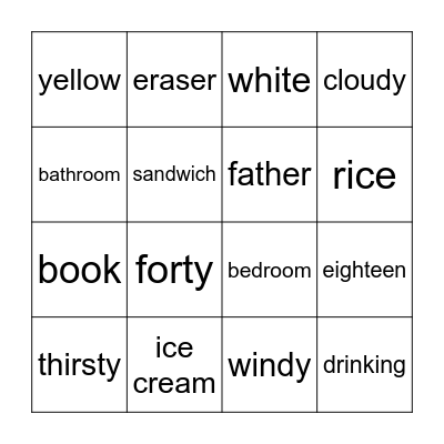 4th Grade Bingo Card