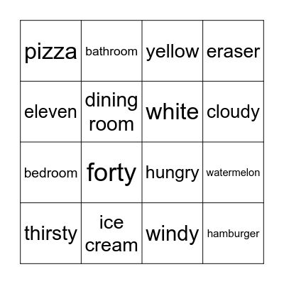 4th Grade Bingo Card