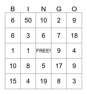 Number Bingo Card