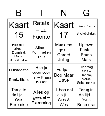 Muziek Bingo Card