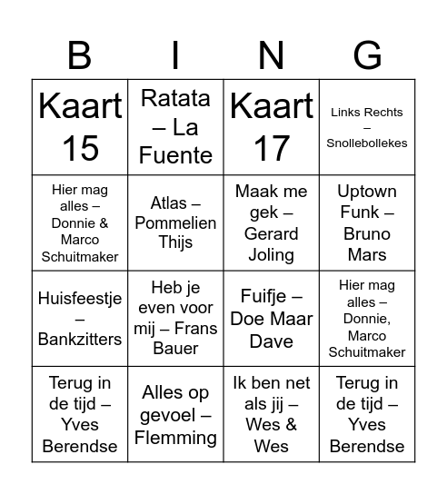 Muziek Bingo Card
