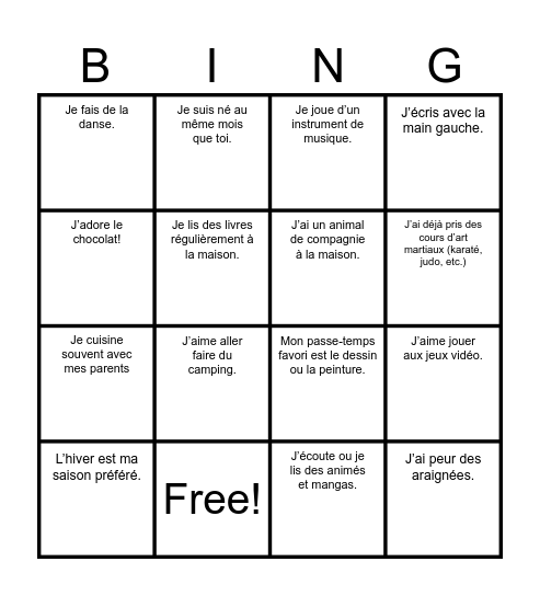 !BINGO HUMAIN! Bingo Card