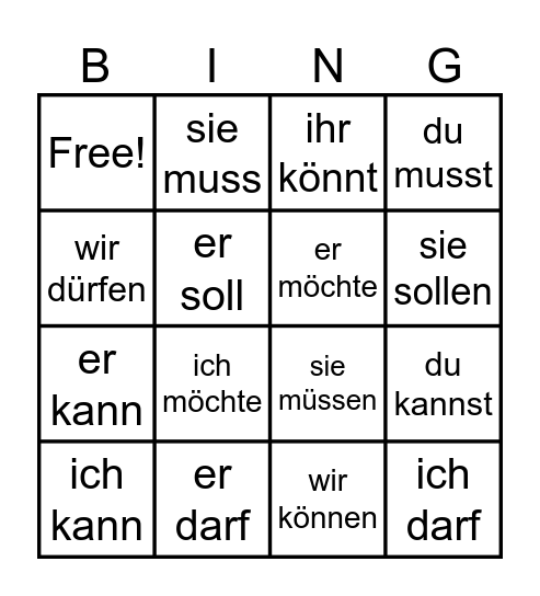 MODALVERBEN Bingo Card
