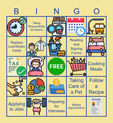 NDH Life Skills Bingo! Bingo Card