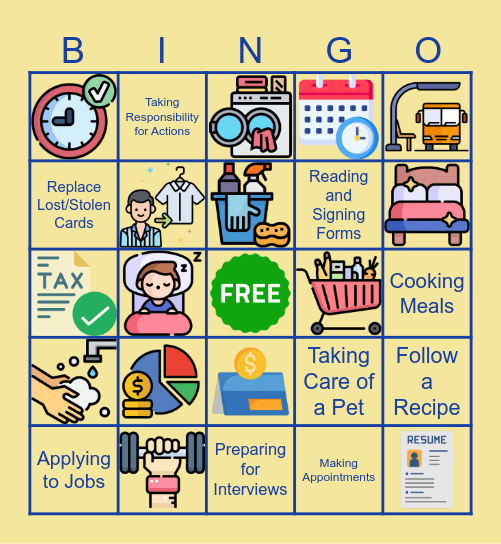 NDH Life Skills Bingo! Bingo Card