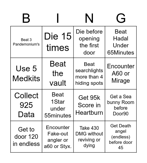 Pressure Bingay Bingo Card