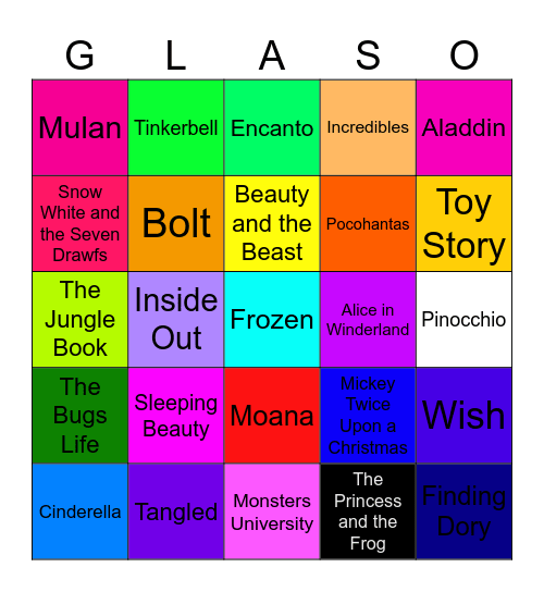 Glasgow Concert Princess Disney Names * Bingo Card