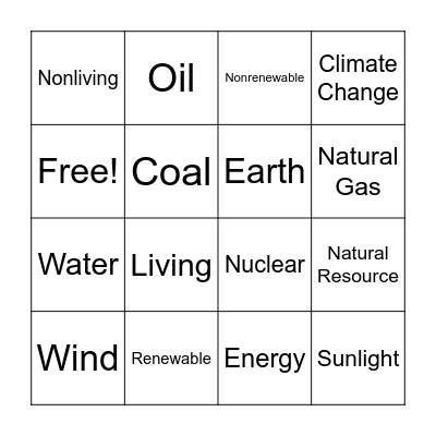 Natural Resource Bingo Card