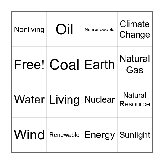 Natural Resource Bingo Card