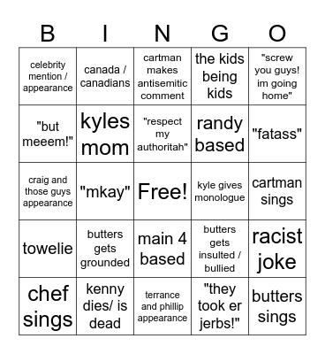 south park bingo Card