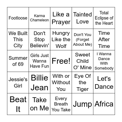 80's classics Bingo Card