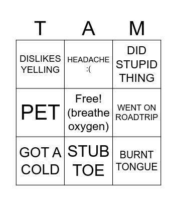 Trauma Bingo Card