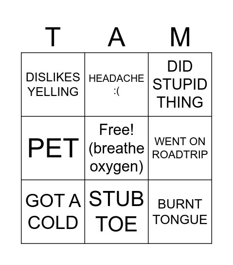 Trauma Bingo Card