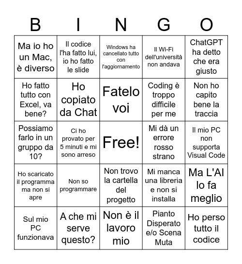 I BAMBINI Bingo Card
