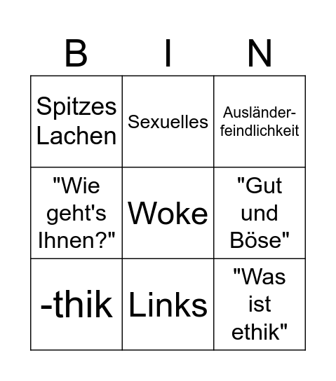 Ethik Bingo Card