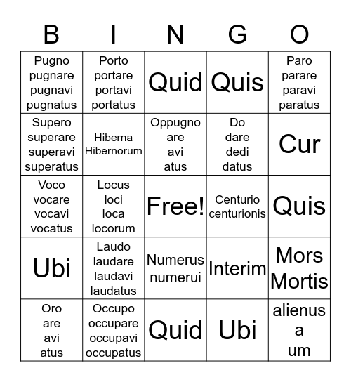 Latin Lesson 9.1-9.6 Bingo Card