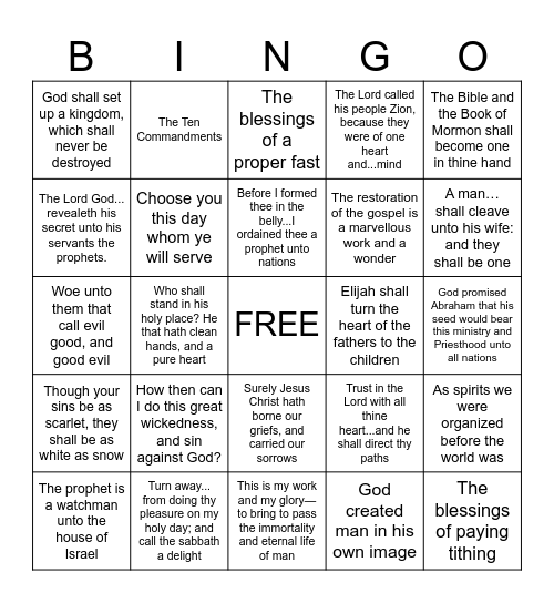 2026 Old Testament Doctrinal Mastery Bingo Card