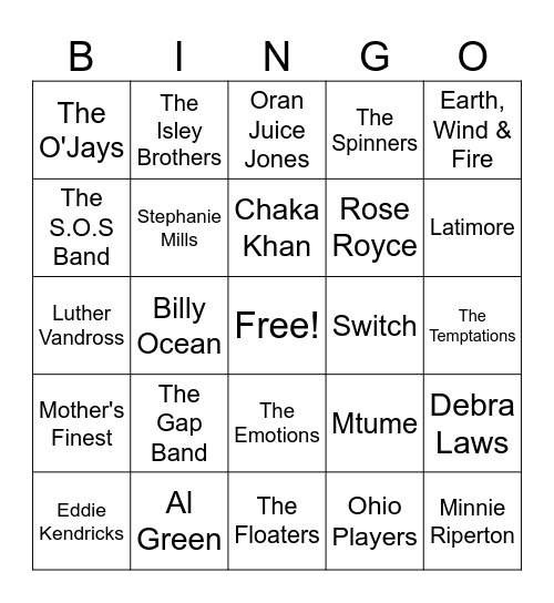 Dusties Bingo Card