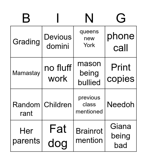 Ms.Domini bingo board Bingo Card