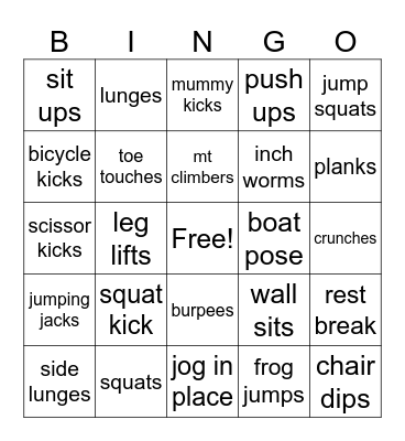Fitness Bingo Card