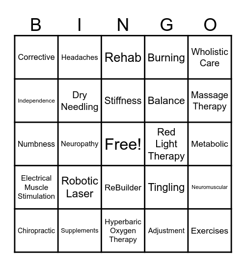 Back in Motion Disc & Joint Bingo Card