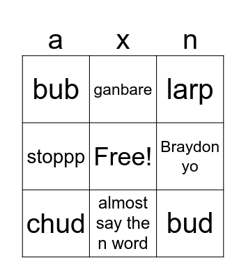 things axen says Bingo Card