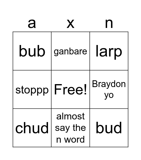 things axen says Bingo Card