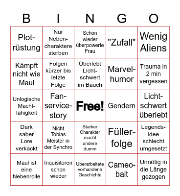 Maul Shadow Lord bullshit bingo Card