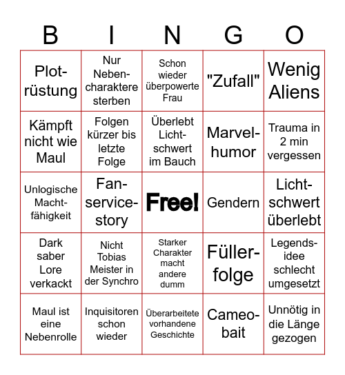 Maul Shadow Lord bullshit bingo Card