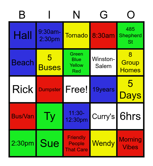 F.P.T.C Bingo Card