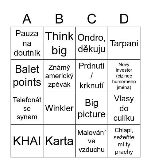 Čepí bingo Card