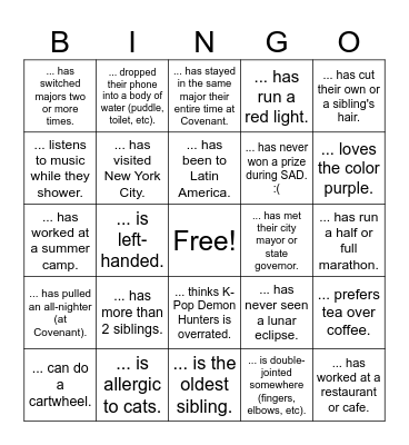 Get to Know Your Core Team! Bingo Card