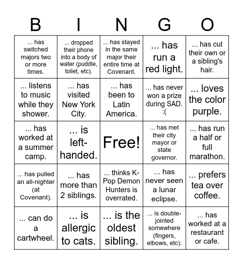 Get to Know Your Core Team! Bingo Card