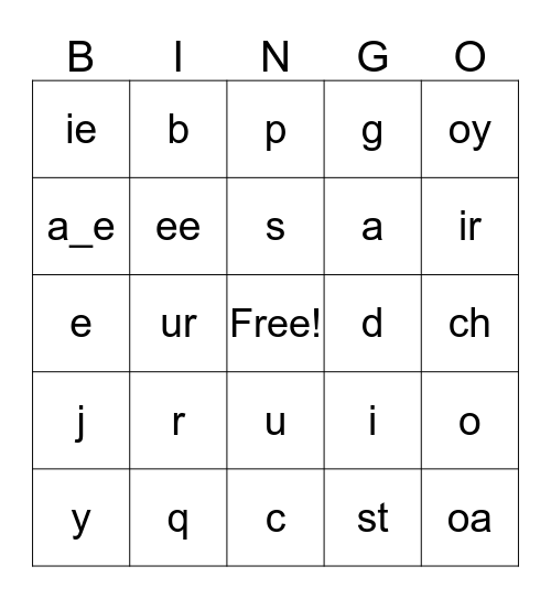 Phonics Bingo Card