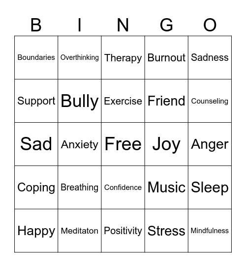 Mental Health Bingo Card