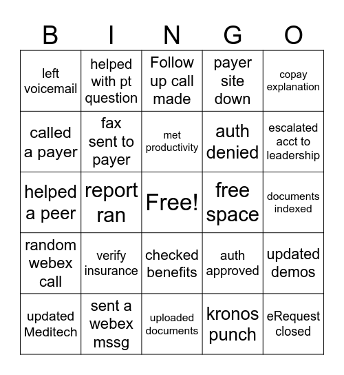 Patient Access Week 2026 Bingo Card