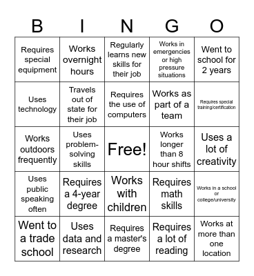 WUE 2026 Career Day Bingo Card