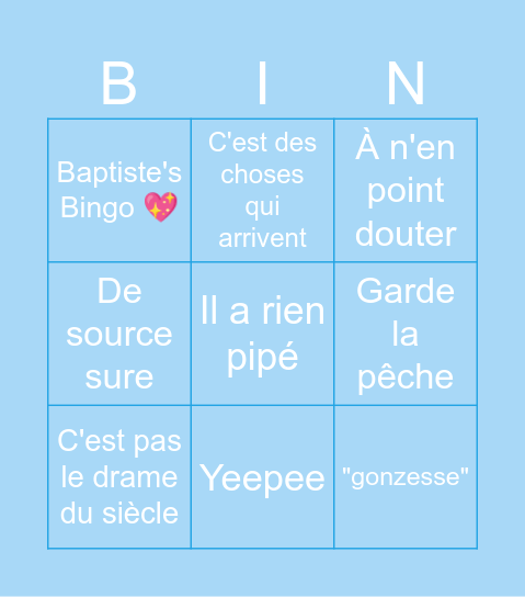 Baptiste Bingo Card