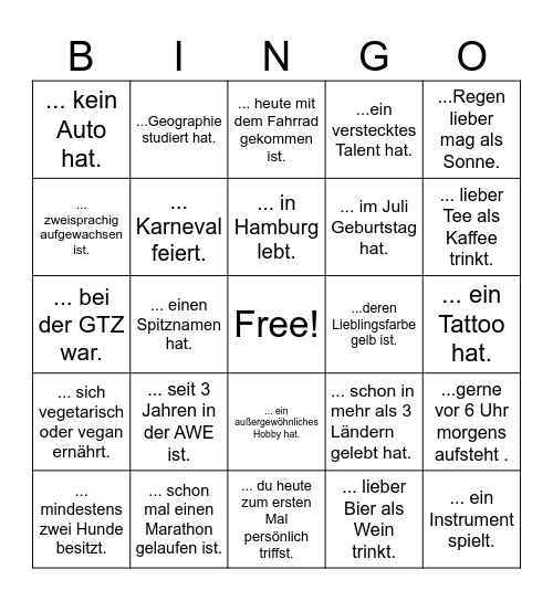 Finde eine Person, die ... Bingo Card