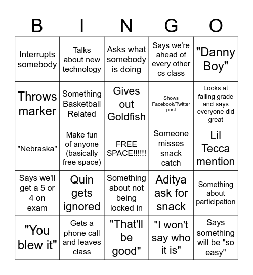 Mr. Collins Bingo Card