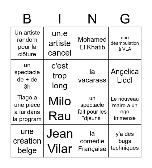 Festival d'avignon Bingo Card