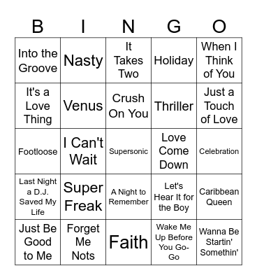 80's Club Essentials II Bingo Card